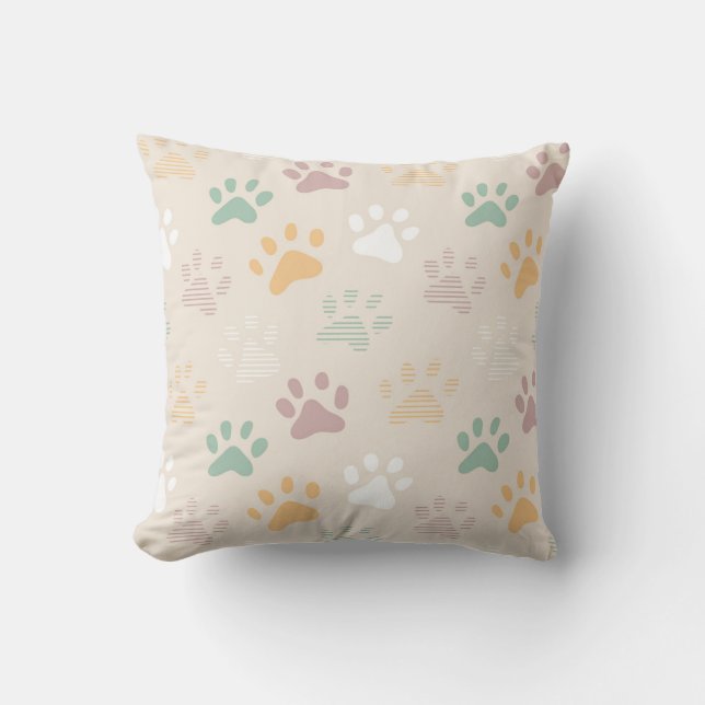 Pastel Paw Print Pattern Throw Pillow (Front)