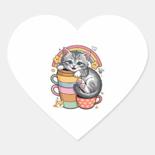 Pastel Paws & Rainbow Sips Heart Sticker