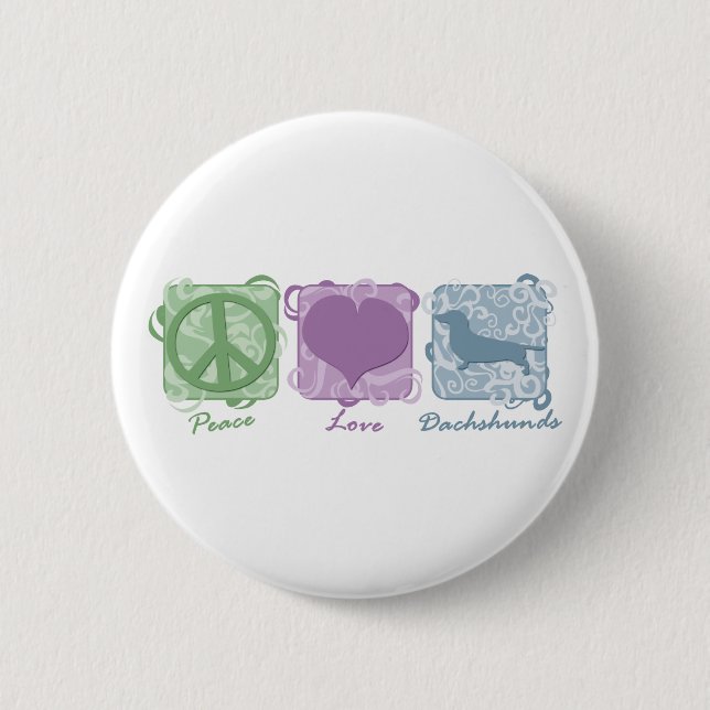 Pastel Peace, Love, and Dachshunds Pinback Button (Front)