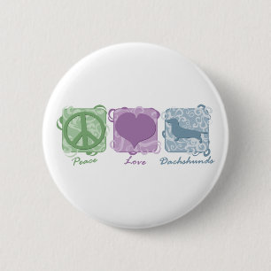 Pastel Peace, Love, and Dachshunds Pinback Button