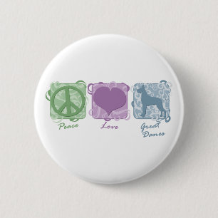 Pastel Peace, Love, and Great Danes Pinback Button
