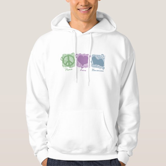 Pastel Peace, Love, and Havanese Hoodie (Front)