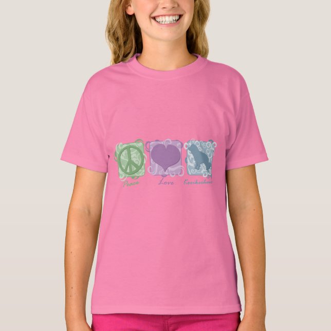 Pastel Peace, Love, and Kooikerhondjes Child's T-Shirt (Front)