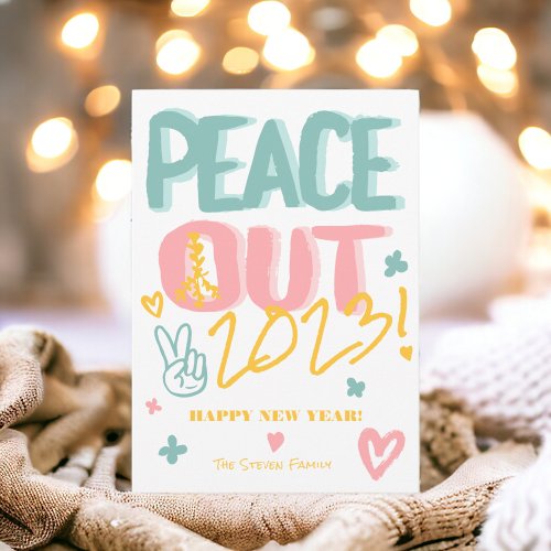 Pastel peace out 2023 Happy New Year script  Holiday Card