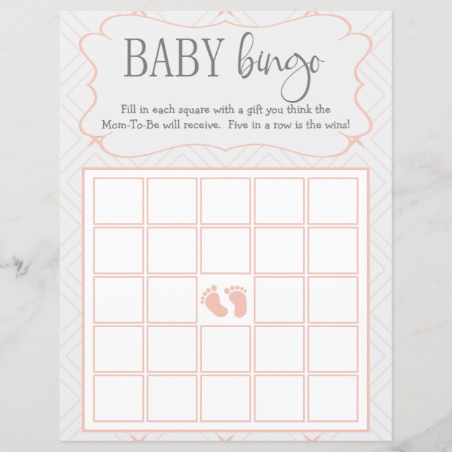 Pastel Peach and Cream Geometric Baby Bingo (Front)