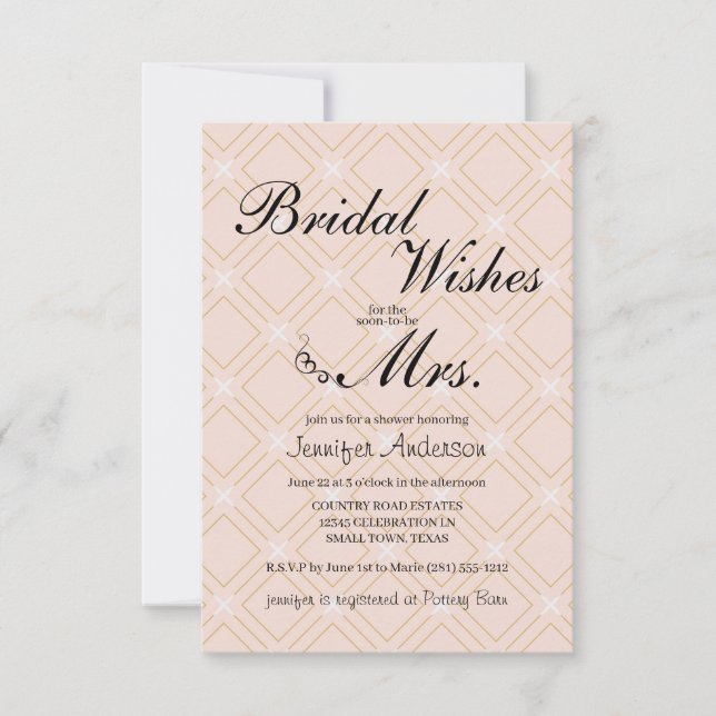 Pastel Peach and Gold Bridal Brunch Invitation (Front)