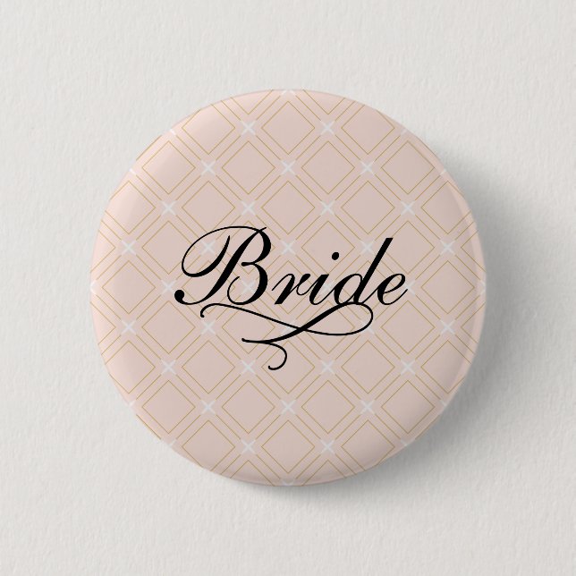 Pastel Peach and Gold Geometric Bride Button (Front)