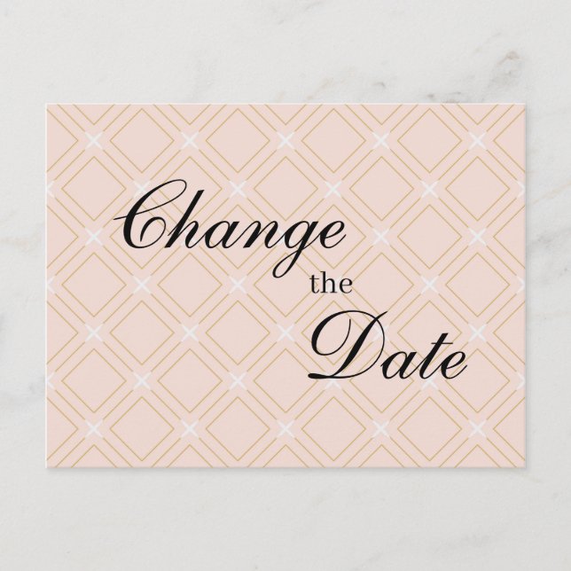 Pastel Peach and Gold Geometric Change the Date Postcard (Front)