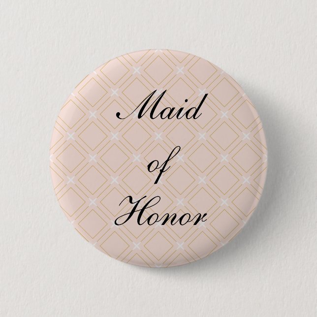 Pastel Peach and Gold Geometric Made of Honor Button (Front)