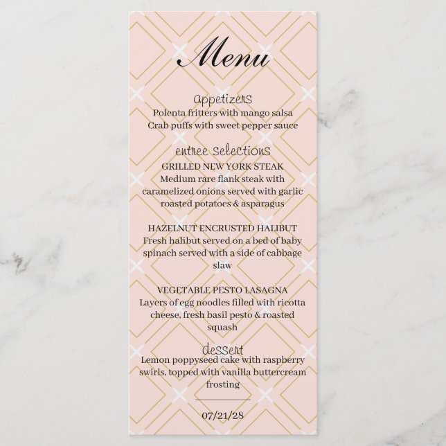 Pastel Peach and Gold Geometric Menu (Front)
