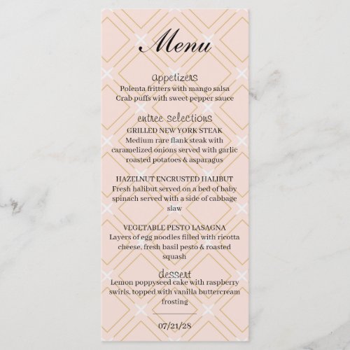 Pastel Peach and Gold Geometric Menu