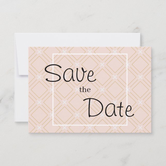 Pastel Peach and Gold Geometric Save The Date (Front)