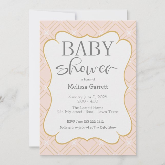 Pastel Peach and Gold Geometric Shower Invitation (Front)