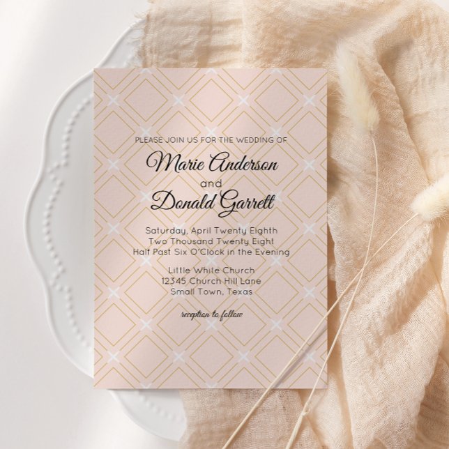 Pastel Peach and Gold Geometric Wedding Invitation (Creator Uploaded)