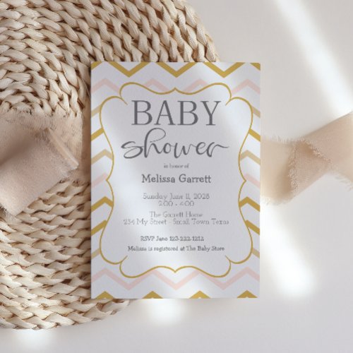 Pastel Peach and Gold Zig Zag Shower Invitation