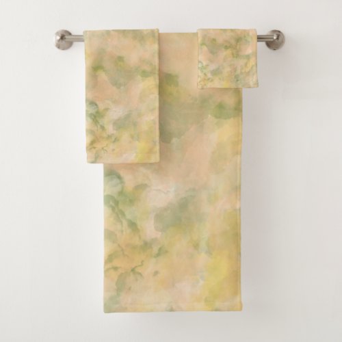 Pastel Peach and Green Marbled Bath Towel Set