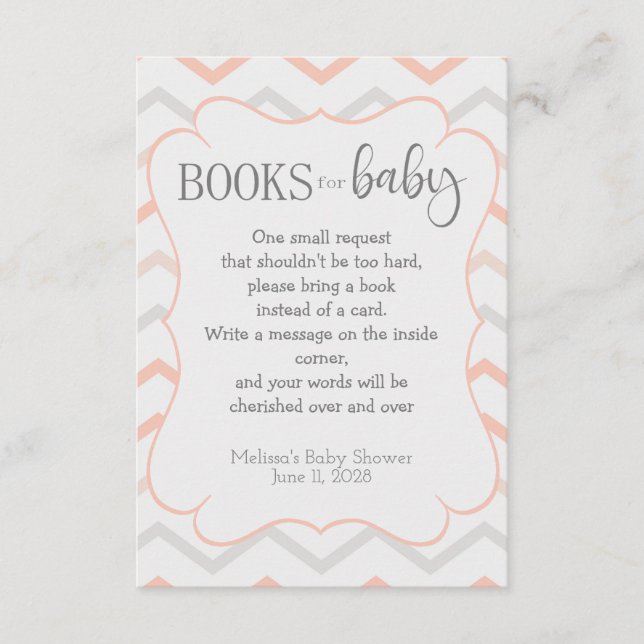 Pastel Peach and Grey Zig Zag Books for Baby Enclosure Card (Front)