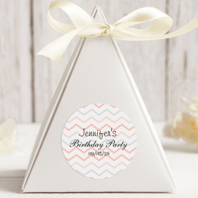 Pastel Peach and Grey Zig Zag Classic Round Sticker (Creator Uploaded)