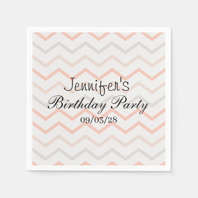 Pastel Peach and Grey Zig Zag Napkins (Front)