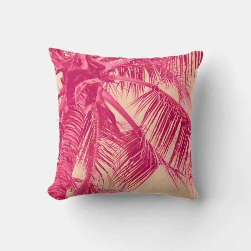 Pastel Peach and Pink Girly Palm Trees Throw Pillow