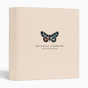Pastel Peach Beige Butterfly Watercolor Logo 3 Ring Binder