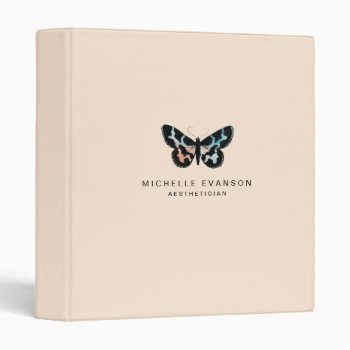 Pastel Peach Beige Butterfly Watercolor Logo 3 Ring Binder by whimsydesigns at Zazzle