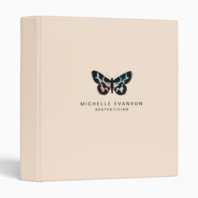 Pastel Peach Beige Butterfly Watercolor Logo 3 Ring Binder (Front/Spine)