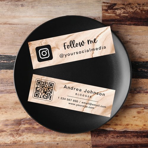 Pastel Peach Cream Marble Instagram Follow QR Code Mini Business Card