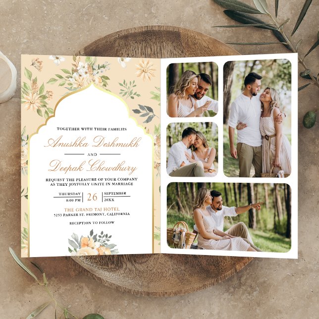 Pastel Peach Floral QR Code Indian Wedding Invitation (Creator Uploaded)