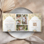 Pastel Peach Floral QR Code Indian Wedding Tri-Fold Invitation