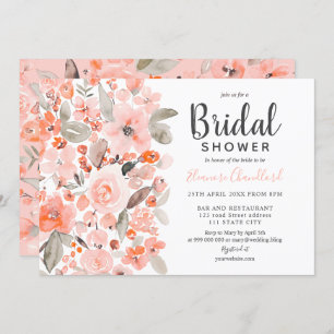 Pastel peach floral watercolor bridal shower invitation