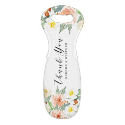 Pastel Peach Flowers &amp; Thank You Typography Wine Bag