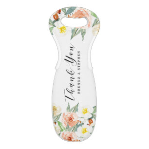 Pastel Peach Flowers & Thank You Typography Wine Bag