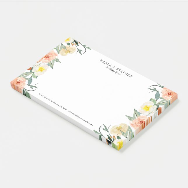 Pastel-Peach Garden Flowers Border Post-it Notes (Angled)