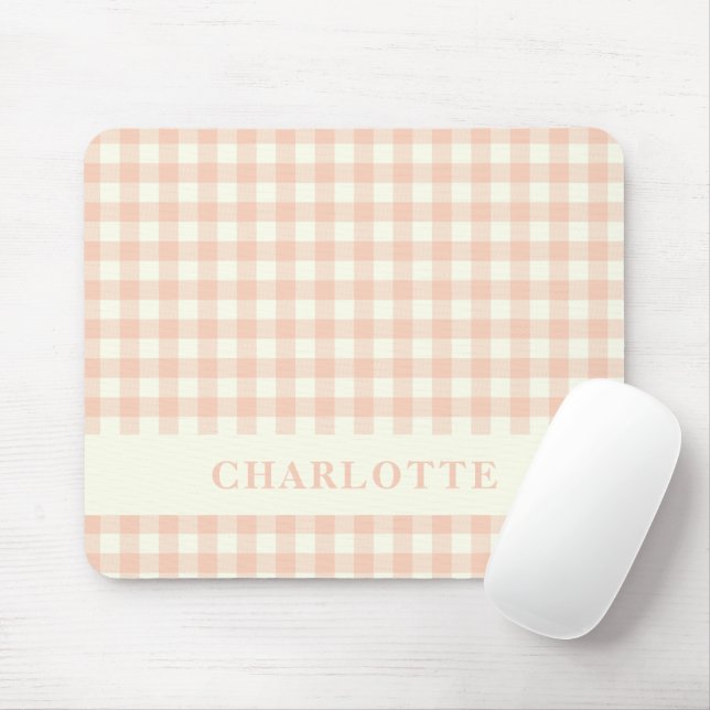 Pastel Peach Gingham Buffalo Check Plaid Name  Mouse Pad (With Mouse)