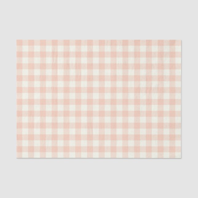 Pastel Peach Gingham Buffalo Check Plaid Pattern   Tissue Paper (Front)
