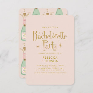 Pastel Peach Golden Champagne Bachelorette Party Invitation