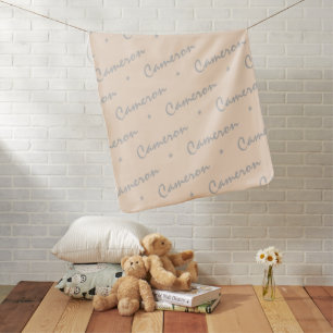 Pastel Peach Gray Personalized Repeating Names Baby Blanket