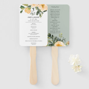 PASTEL PEACH GREY PEONY FLORAL WEDDING PROGRAM HAND FAN
