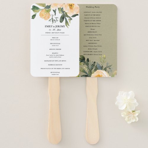 PASTEL PEACH KRAFT PEONY FLORAL WEDDING PROGRAM HAND FAN