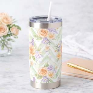 Pastel Peach Lavender Floral Sage Chevron Birthday Insulated Tumbler