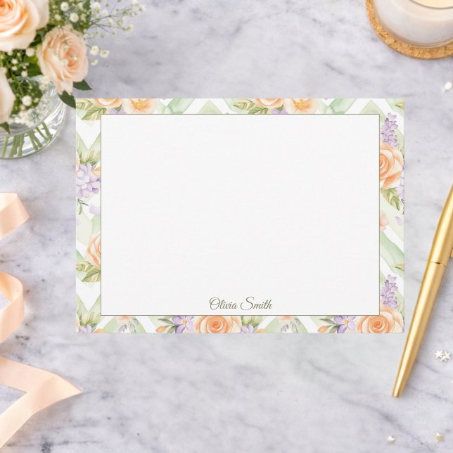 Pastel Peach Lavender Sage Spring Floral Note Card (Creator Uploaded)