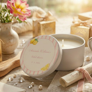 Pastel Peach Lemon Stripes Bridal Shower Mini Candle Favors