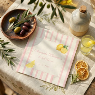 Pastel Peach Lemon Stripes Bridal Shower Napkins