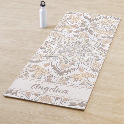 Pastel Peach Mandala Yoga Mat with Custom Name