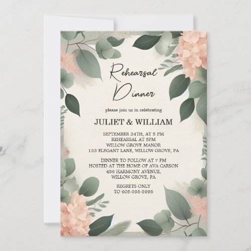 pastel Peach Mint Moss Sage Green Rehearsal Dinner Invitation