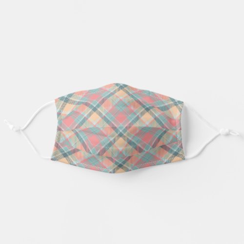 Pastel Peach Mint Tartan Stylish Modern Pattern Adult Cloth Face Mask