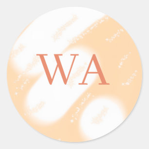 Pastel peach orange white monogram retro bold name classic round sticker