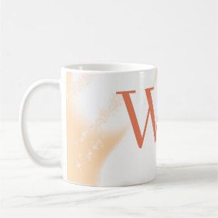 Pastel peach orange white monogram retro bold name coffee mug