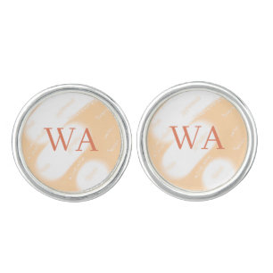 Pastel peach orange white monogram retro bold name cufflinks